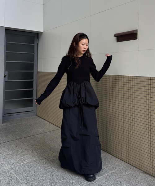 Ameri（アメリ） ワンピース BALLOON DETAIL KNIT DOCKING DRESS
