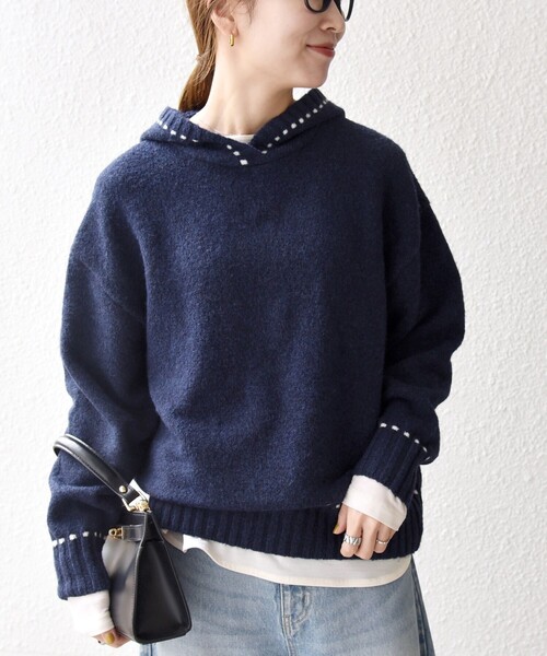 SHIPS any ニット セーター any:「手洗い可能」ステッチ デザイン