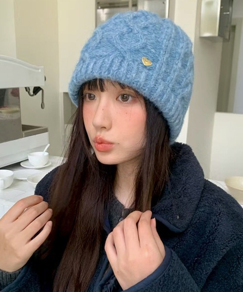 leune（ルネ） ニット帽 ニットキャップ ハートプレート付きニット