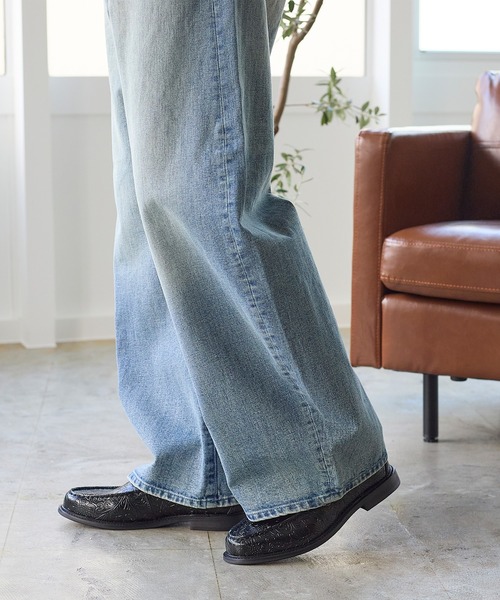 ローファー ペイズリーエンボス ＆ クロココンビ レザー コイン ローファー / London Shoe Make Oxford and Derby 9017 メンズ レディース