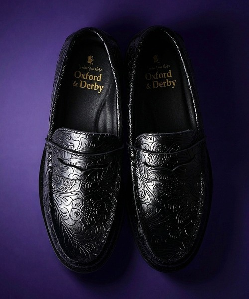 ローファー ペイズリーエンボス ＆ クロココンビ レザー コイン ローファー / London Shoe Make Oxford and Derby 9017 メンズ レディース