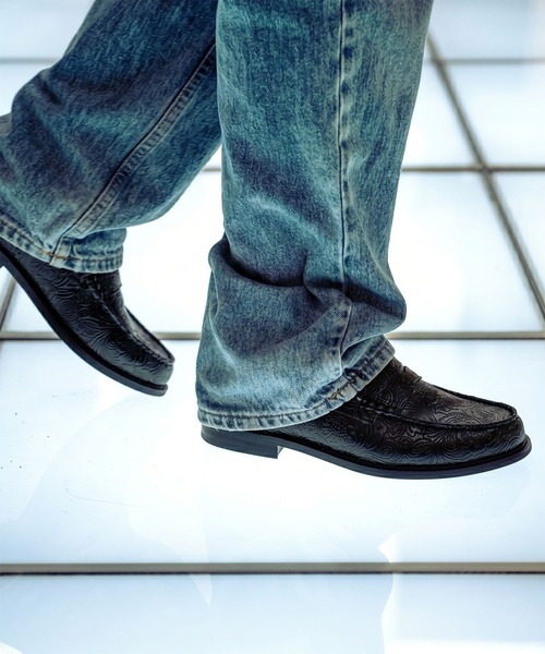 ローファー ペイズリーエンボス ＆ クロココンビ レザー コイン ローファー / London Shoe Make Oxford and Derby 9017 メンズ レディース