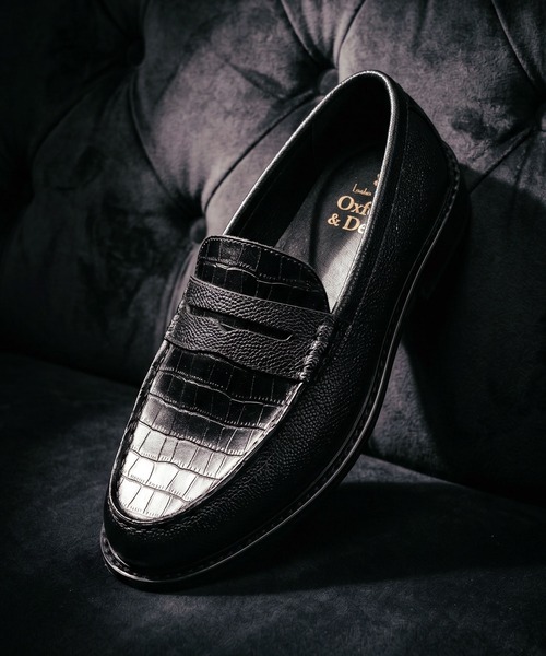 ローファー ペイズリーエンボス ＆ クロココンビ レザー コイン ローファー / London Shoe Make Oxford and Derby 9017 メンズ レディース
