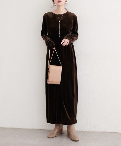 natural couture ワンピース 袖口シャーリングベロアワンピ : ZOZOTOWN
