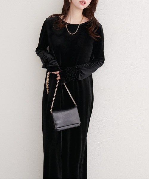 natural couture ワンピース 袖口シャーリングベロアワンピ : ZOZOTOWN
