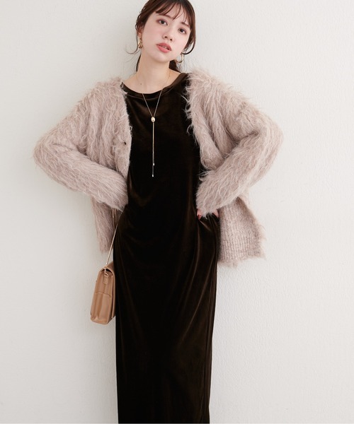 natural couture ワンピース 袖口シャーリングベロアワンピ : ZOZOTOWN