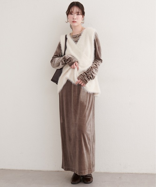 natural couture ワンピース 袖口シャーリングベロアワンピ : ZOZOTOWN