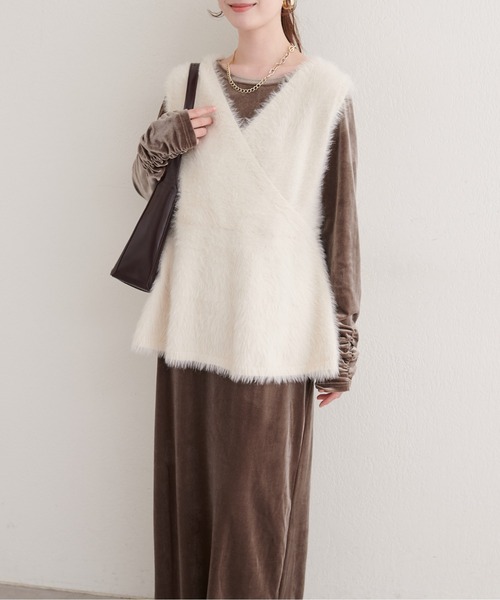 natural couture ワンピース 袖口シャーリングベロアワンピ : ZOZOTOWN
