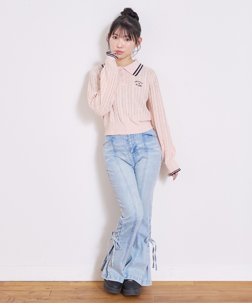 LOVETOXIC パンツ レースアップフレアデニムパンツ キッズ 子供服
