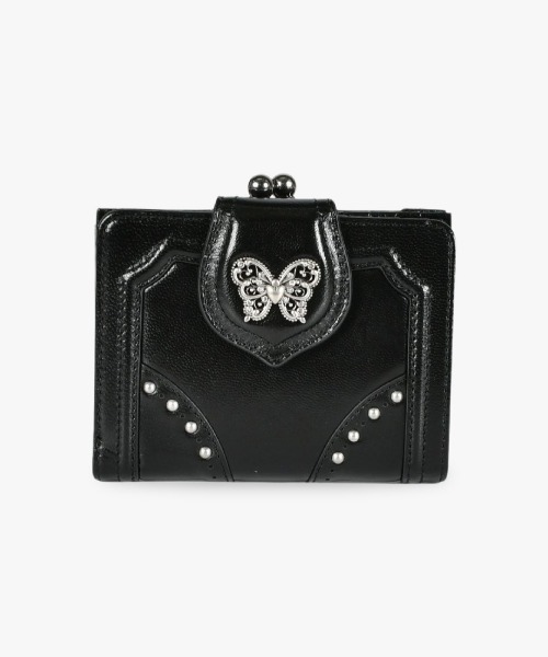未使用ANNA SUIアナスイ　レザー二つ折り財布　ブラック　黒 ANNA SUI（アナスイ） 財布 ナーシャ 口金二つ折り財布 レディース