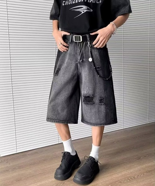 Ressaca（レサーカ） ワイドパンツ ジーンズ ワイドシルエットダメージ