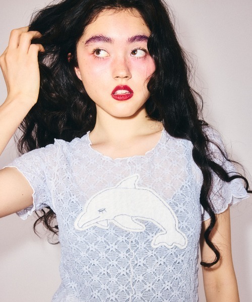 SLEEPY DOLPHIN LACE TEE 半袖 Tシャツ カットソー Candy Stripper（キャンディーストリッパー） tシャツ SLEEPY DOLPHIN