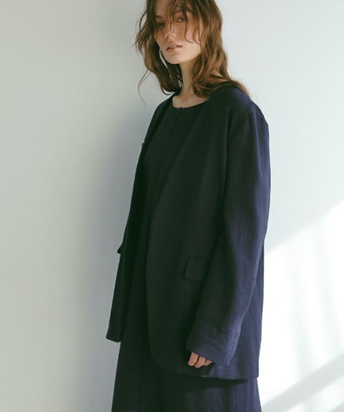 「ETRE TOKYO」 ノーカラージャケット S ネイビー レディース_画像3