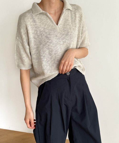 「CANAL JEAN」 「El mar」半袖ニット ONE SIZE ブラック レディース_画像2