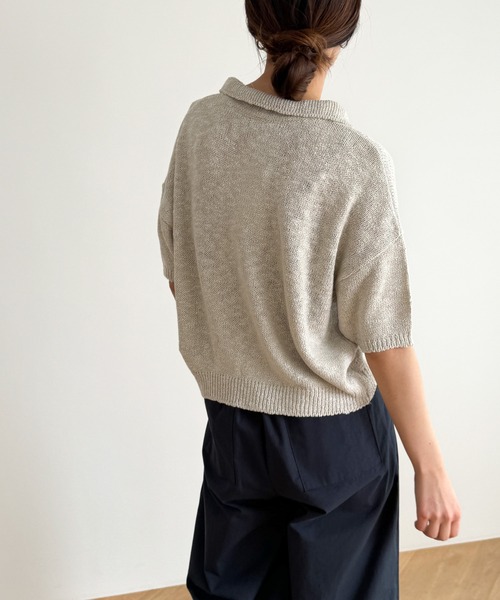 「CANAL JEAN」 「El mar」半袖ニット ONE SIZE ブラック レディース_画像3