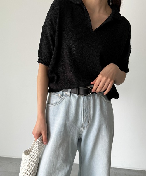 「CANAL JEAN」 「El mar」半袖ニット ONE SIZE ブラック レディース_画像5