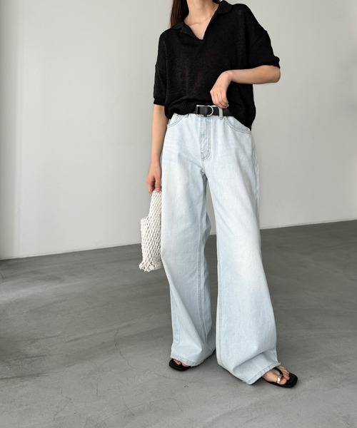 「CANAL JEAN」 「El mar」半袖ニット ONE SIZE ブラック レディース_画像7