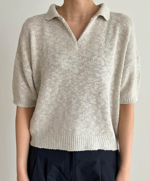 「CANAL JEAN」 「El mar」半袖ニット ONE SIZE ブラック レディース_画像8