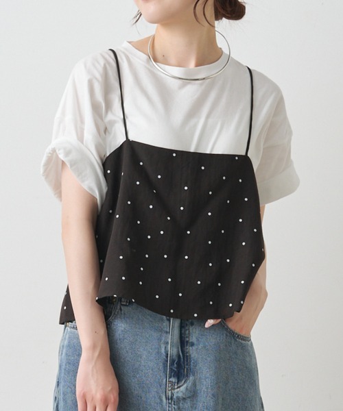 JUNYA WATANABEドット柄ビスチェ付き半袖Tシャツ pual ce cin tシャツ 「2点セット」ドット柄ビスチェ+Tシャツセット