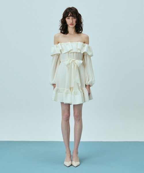 DÈCOLLETÈSHOULDERKNITDRESS EIMY ワンピース　白 EIMY ISTOIRE（エイミーイストワール） 長袖ワンピース F オフホワイト