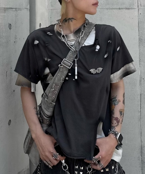 Devil Kim Tシャツ ダメージ加工 tシャツ 「DEVIL KIM」LAYERED BURNT T-SHIRT / 「デビルキム