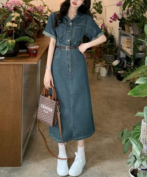 「BLANC FICELLE」 シャツワンピース M インディゴブルー レディース_画像8