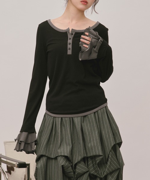loin nuit tシャツ bell sleeve rib tops / ベルスリーブリブトップス