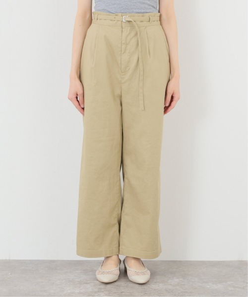 SLOBE IENA パンツ ベルテッドタックパンツ【手洗い可能