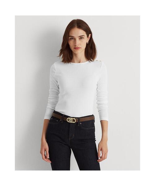 LAUREN RALPH tシャツ ボタンショルダー クルーネック トップ