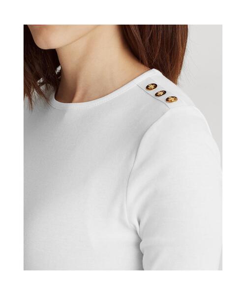 tシャツ ボタンショルダー クルーネック トップ レディース LAUREN RALPH tシャツ ボタンショルダー クルーネック トップ