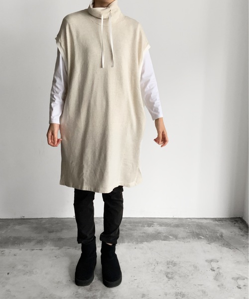 トレーナー スウェット vent Blanc： ガーゼ裏毛ロングベスト レディース