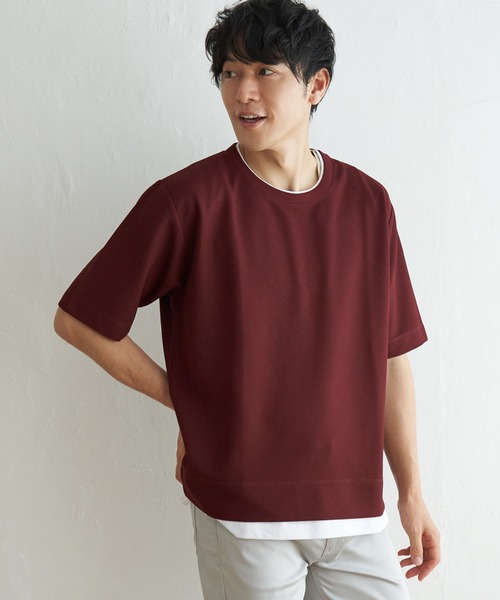 【SATUR】★男女兼用★オールデイ Tシャツ 5色 ikka tシャツ 「吸水速乾」ドライ鹿の子レイヤードTシャツ5分袖