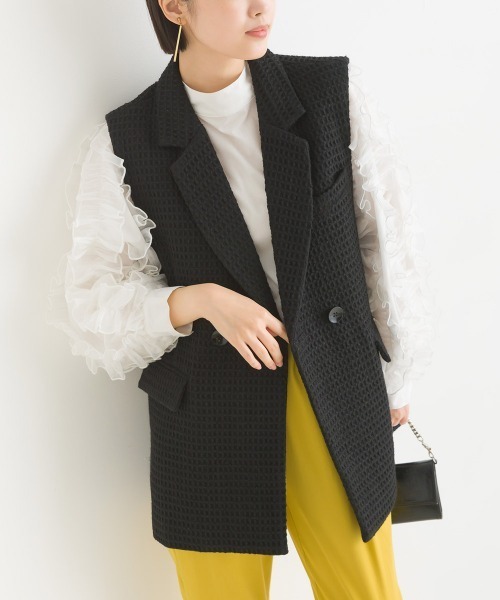 PICCIN ベスト ジレ ウール混 ツイードダブルジレ レディース