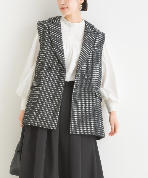 PICCIN ベスト ジレ ウール混 ツイードダブルジレ レディース