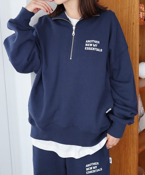 ANME トレーナー スウェット ハーフジップエンブロイダリーロゴ