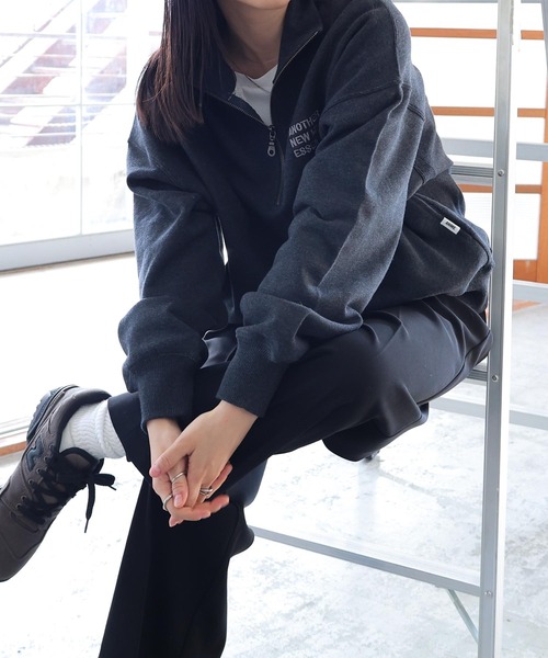 ANME トレーナー スウェット ハーフジップエンブロイダリーロゴ裏毛