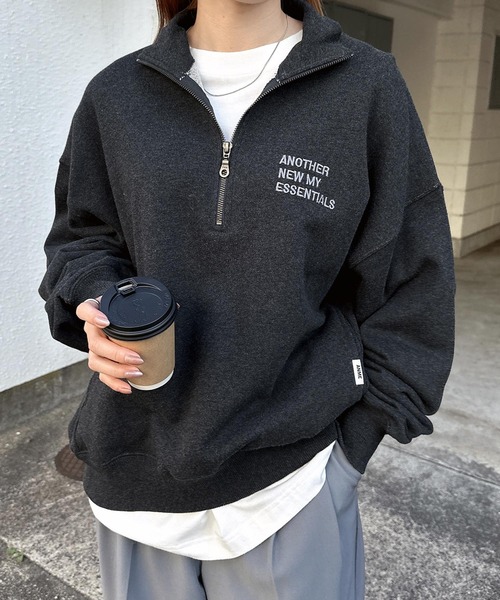 ANME トレーナー スウェット ハーフジップエンブロイダリーロゴ裏毛