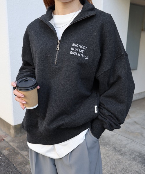ANME トレーナー スウェット ハーフジップエンブロイダリーロゴ裏毛