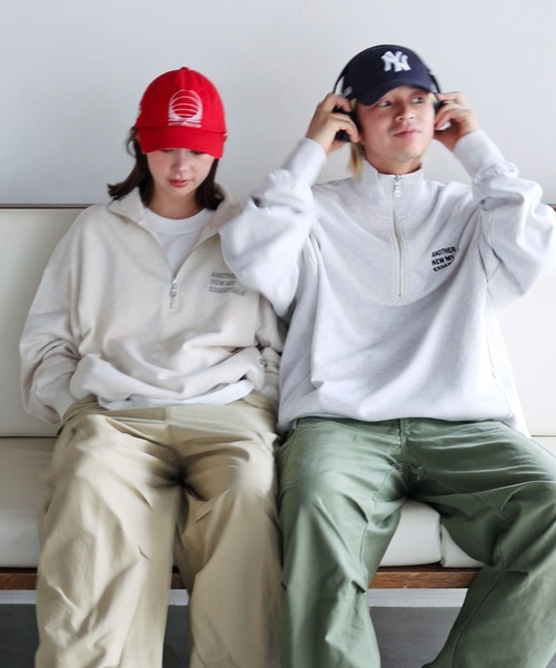 ANME トレーナー スウェット ハーフジップエンブロイダリーロゴ裏毛