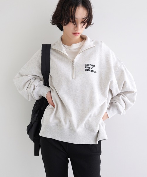 ANME トレーナー スウェット ハーフジップエンブロイダリーロゴ裏毛