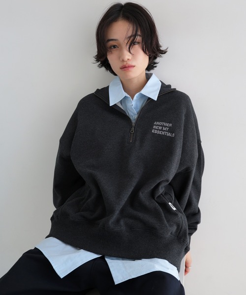ANME トレーナー スウェット ハーフジップエンブロイダリーロゴ裏毛