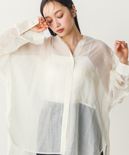 ブラウス シャツ 「WEB限定カラー」オーガンジーシアーシャツ レディース hunch ブラウス シャツ 「WEB限定/別注」バンドカラー シアー