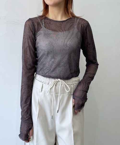 tシャツ メッシュプリントシアートップス レディース : ZOZOTOWN