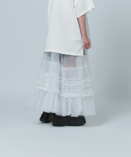 LOWRYS FARMグレー チュール ロングスカート フリル付き　店内完売 LOWRYS FARM ローリーズファーム チュールティアードスカート
