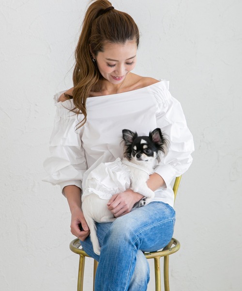 犬用 GG 水色ブラウス GUCCI（グッチ） シャツ ブラウス 長袖 インターロッキングGGロゴ 絹