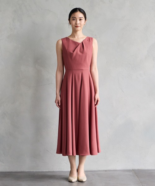 AIMER ドレス アシンメトリーネックフレアーラインパーティー