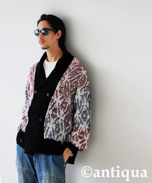 antiqua ニット セーター 和柄ダブルカーディガン レディース