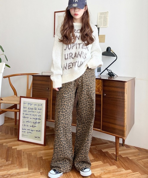 美品　バーバリー　Ladies Honey Printed Pants総柄パンツ Wholesale S-XL Women Fashion High Waisted Leopard Print Wide