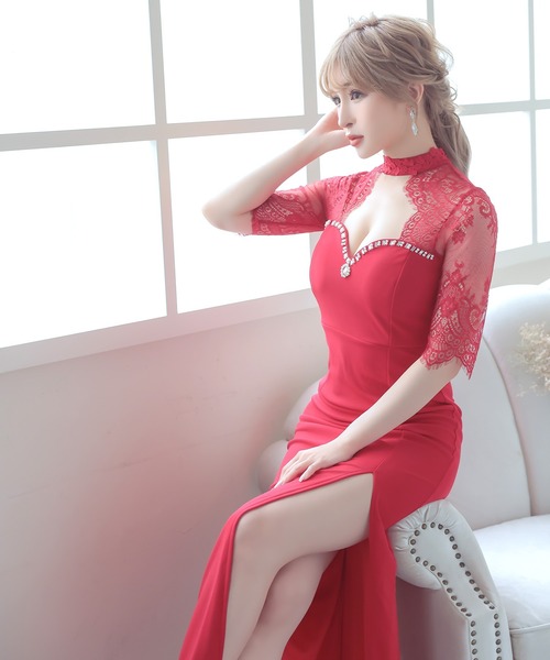 Tika ドレス キャバドレス フラワーレースビジュー袖あり