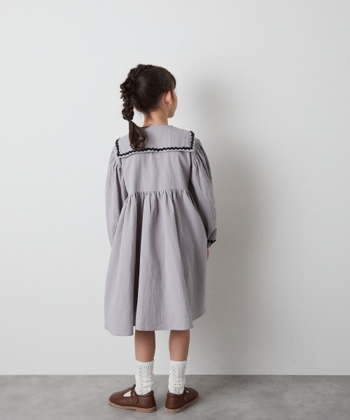 ハンドメイドセーラーカラージュリーワンピース ウエストギザーワンピース110cm riziere ワンピース 配色ラインセーラーカラーワンピース キッズ